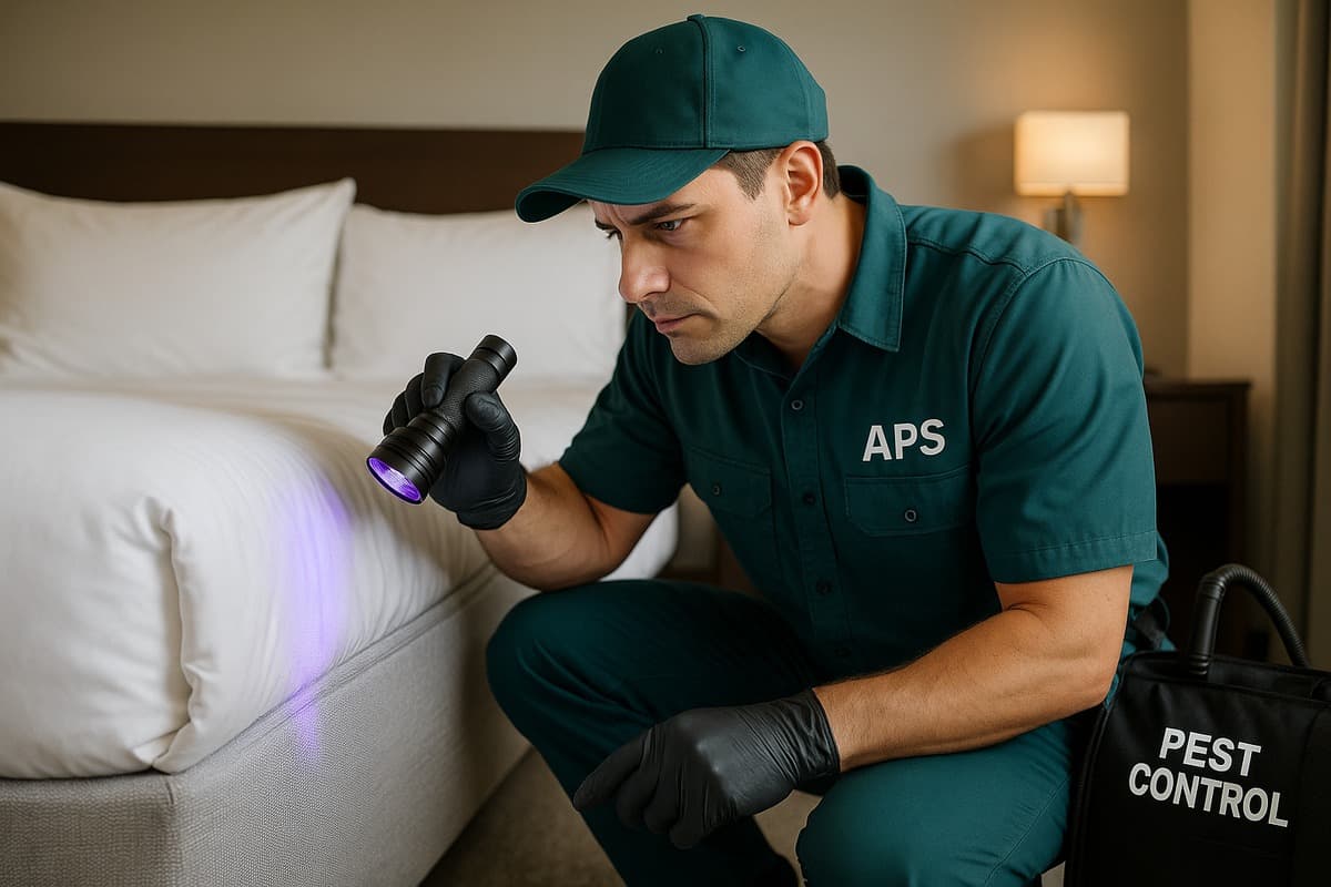 Hotel bed showing signs of bed bug infestation