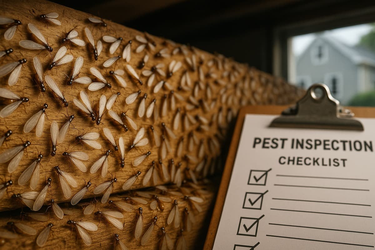 Termite swarmers on a wooden surface