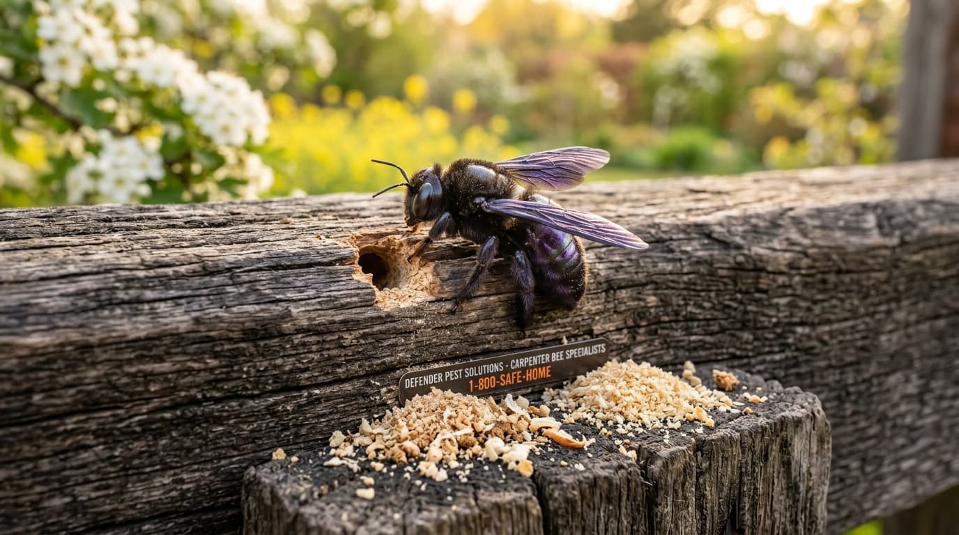 Carpenter bee on wood surface